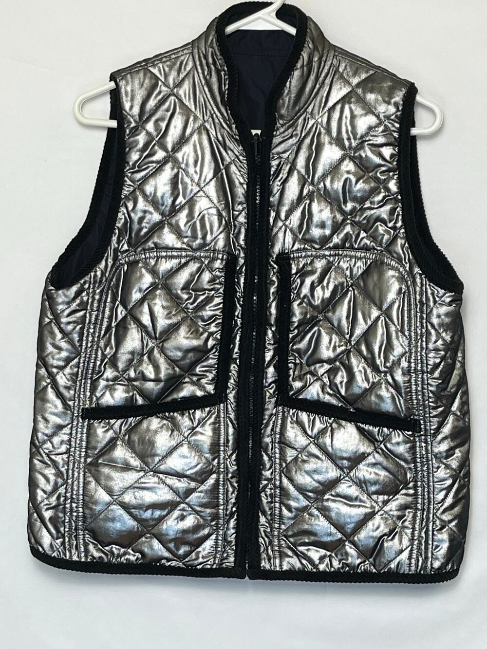 Lauren Ralph Lauren Women’s L Black Silver Quilted Reversible Zip Up Vest Jacket